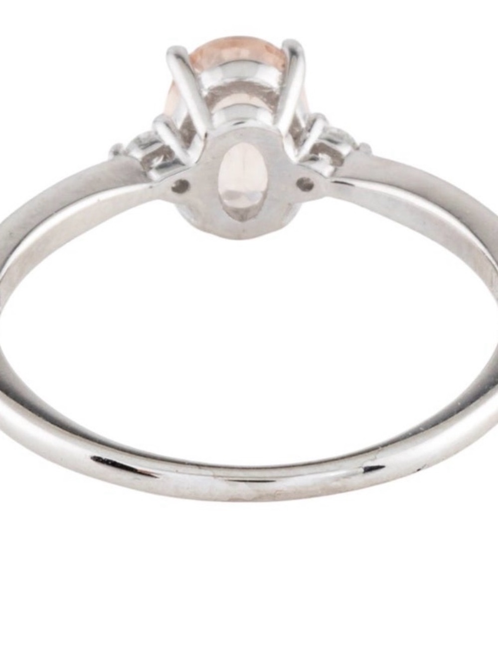 Brand New Oval Morganite Diamond Three Stone Ring 10K White Gold 100% Authentic - Picture 3 of 4